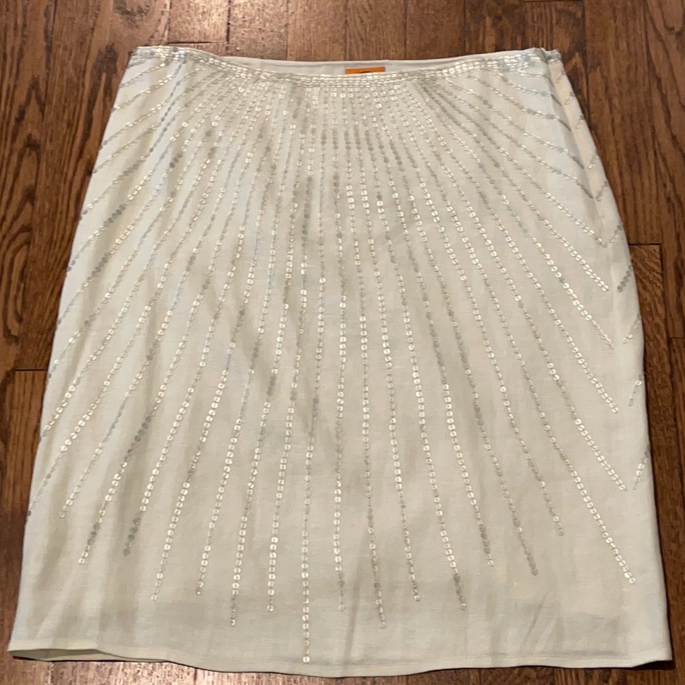 Tory Burch cream linen sequins skirt